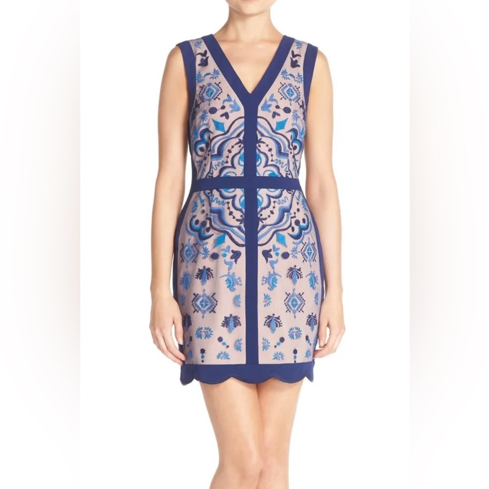 GREYLIN Embroidered Mesh Sheath Dress (Nordstrom) Blue